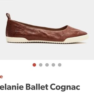 Frye Cognac Leather Flats with Pointed Toe and Textured Sole